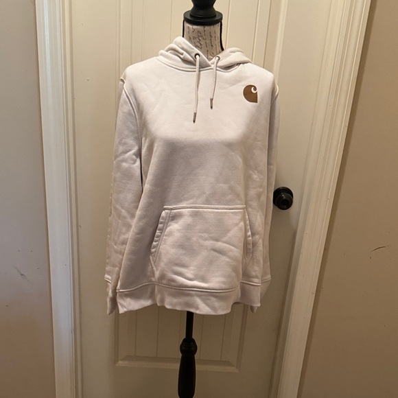 Carhartt Tops - Carhartt Cream Pullover Hoodie with Gold Chest Patch